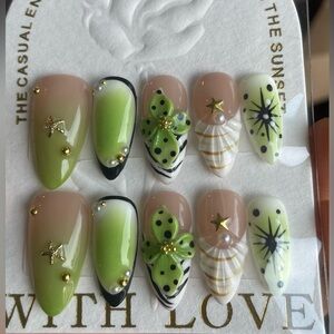 Handcrafted Custom Avocado Green 3D Sculpted Press-On Nails